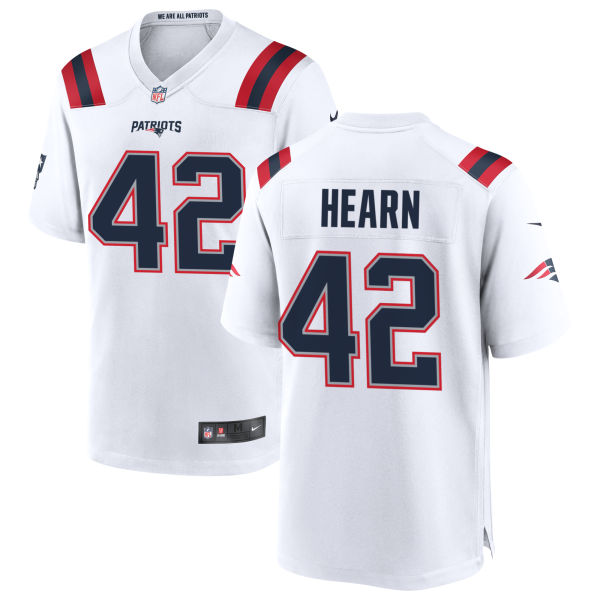 Azizi Hearn Away Mens Stitched Authentic New England Patriots Number 42 White Football Jersey