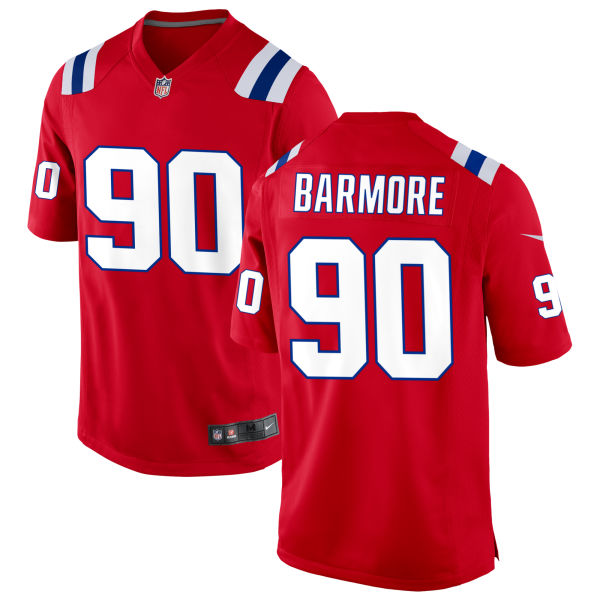 Alternate Christian Barmore Mens Stitched Authentic New England Patriots Number 90 Red Football Jersey