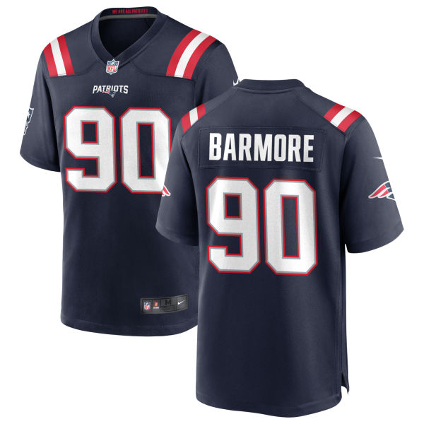 Christian Barmore Mens Authentic Stitched New England Patriots Home Number 90 Navy Football Jersey