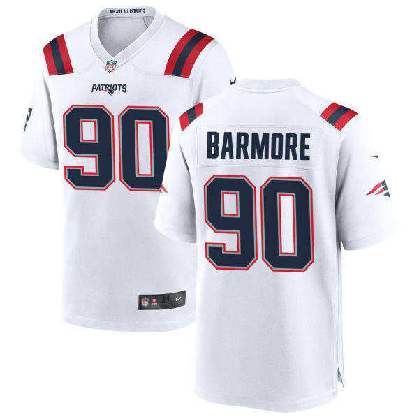 Christian Barmore Stitched Womens Authentic Away New England Patriots Number 90 White Football Jersey