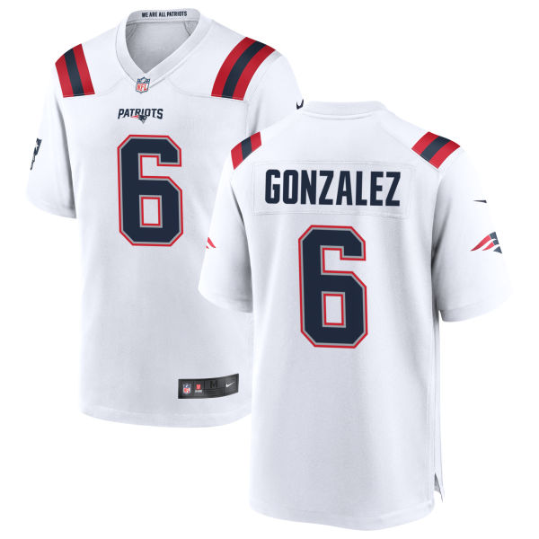 Away Christian Gonzalez Womens Authentic Stitched New England Patriots Number 6 White Football Jersey