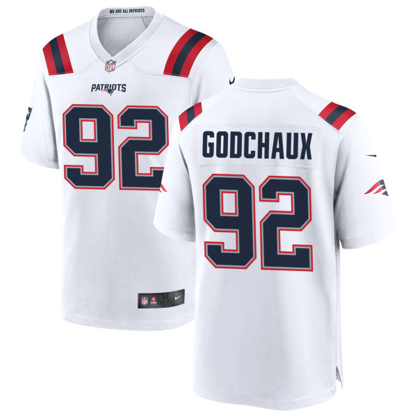 Davon Godchaux Mens Authentic Stitched New England Patriots Away Number 92 White Football Jersey