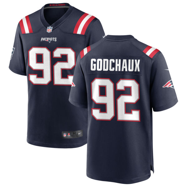 Davon Godchaux Mens Home Authentic Stitched New England Patriots Number 92 Navy Football Jersey