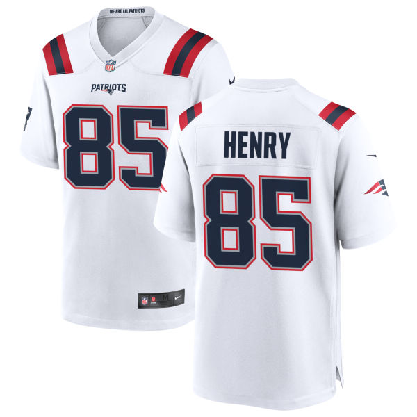 Hunter Henry Mens Authentic Away New England Patriots Stitched Number 85 White Football Jersey
