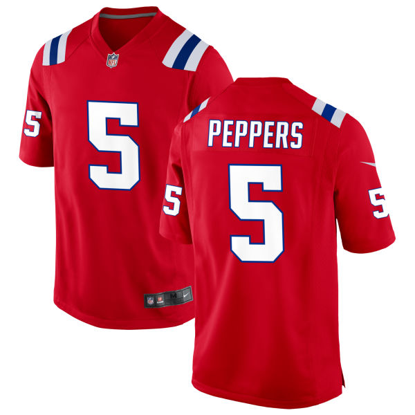 Jabrill Peppers Mens Alternate Authentic New England Patriots Stitched Number 5 Red Football Jersey