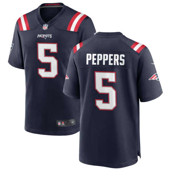 Stitched Jabrill Peppers Home Womens Authentic New England Patriots Number 5 Navy Football Jersey