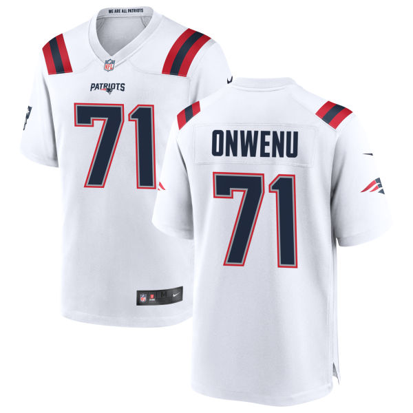 Mike Onwenu Away Mens Authentic Stitched New England Patriots Number 71 White Football Jersey