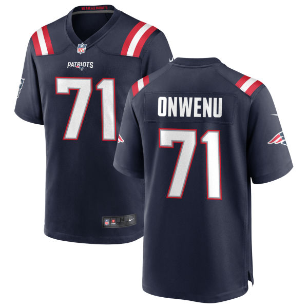 Stitched Mike Onwenu Womens Authentic New England Patriots Home Number 71 Navy Football Jersey