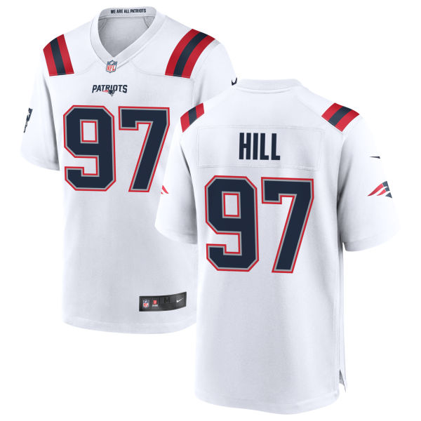 Trysten Hill Mens Stitched Authentic Away New England Patriots Number 97 White Football Jersey