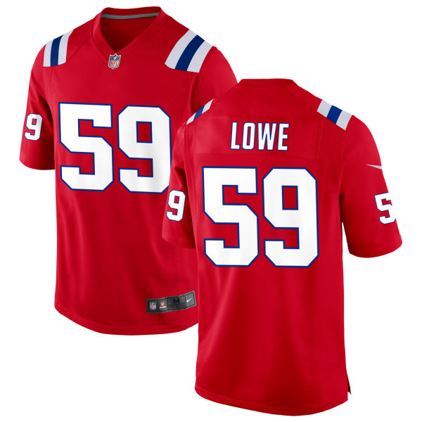 Stitched Vederian Lowe Alternate Mens Authentic New England Patriots Number 59 Red Football Jersey