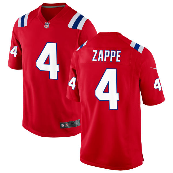 Bailey Zappe Mens Stitched Authentic Alternate New England Patriots Number 4 Red Football Jersey