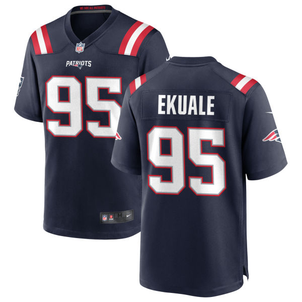 Stitched Daniel Ekuale Mens Authentic New England Patriots Home Number 95 Navy Football Jersey