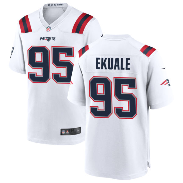 Daniel Ekuale Away Youth Authentic New England Patriots Stitched Number 95 White Football Jersey