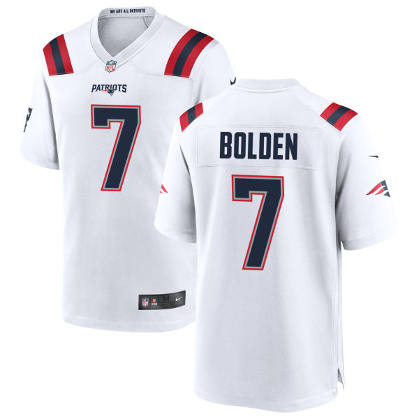 Isaiah Bolden Youth Away Authentic Stitched New England Patriots Number 7 White Football Jersey
