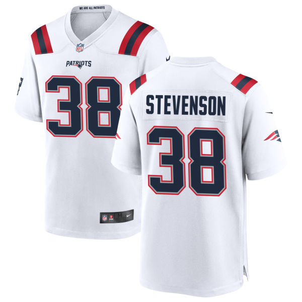 Rhamondre Stevenson Stitched Womens Away Authentic New England Patriots Number 38 White Football Jersey