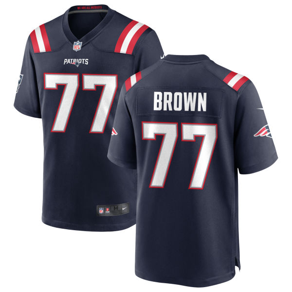 Stitched Trent Brown Mens Authentic New England Patriots Home Number 77 Navy Football Jersey