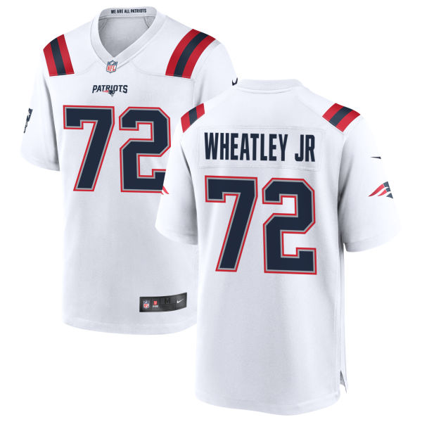 Away Tyrone Wheatley Jr. Mens Stitched Authentic New England Patriots Number 72 White Football Jersey